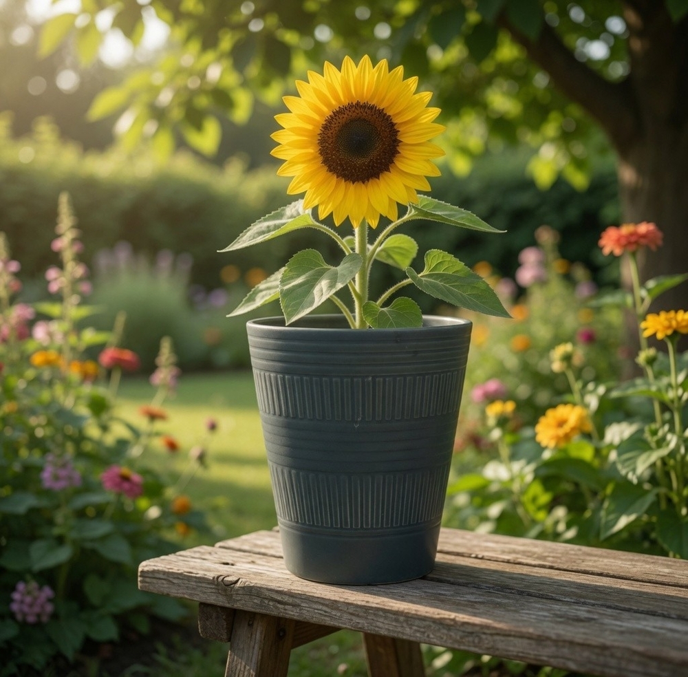 Nordic Style Matte Gray Ceramic Flower Pot Ribbed Textured Plant Planter Vase